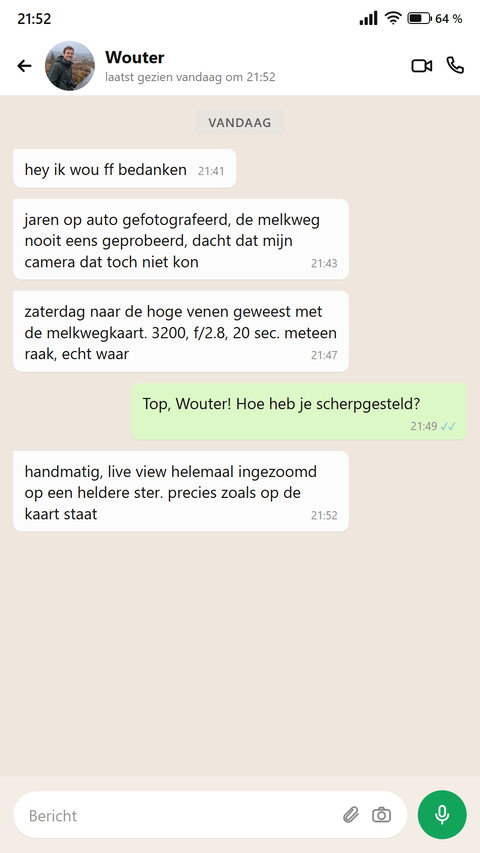 Een hobbyfotograaf schrijft dat de Melkweg meteen lukte met de getallen van de kaart